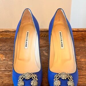 Manolo Blahnik Hangisi Royal Blue Heels with Embellishments